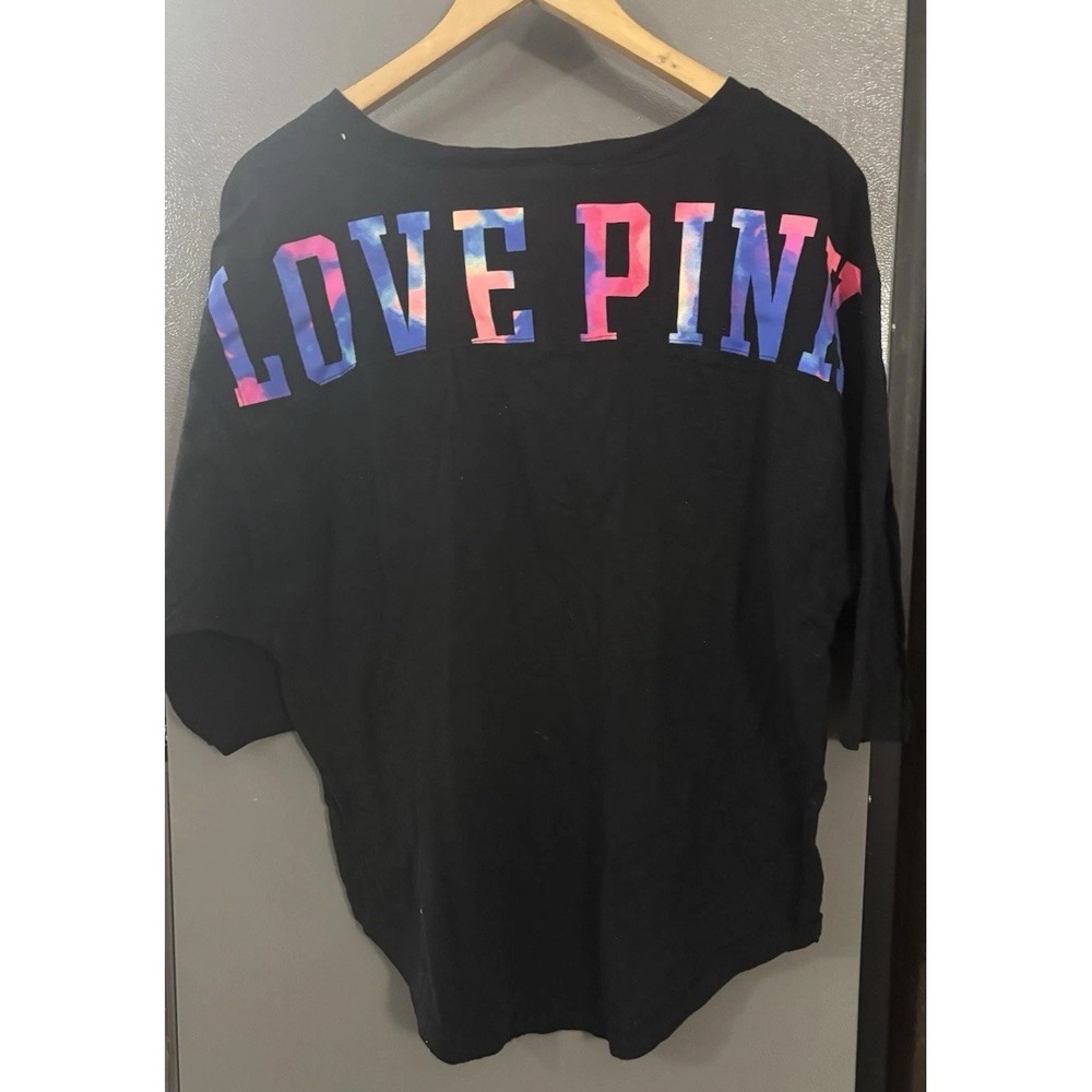 PINK Victoria‎ Secret Black Colorful Love Pink Top Shirt Women's Large